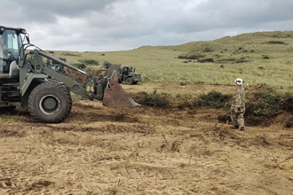 The British Army get to work to restore areas of Penhale Dunes, credit Cornwall Wildlife Trust
